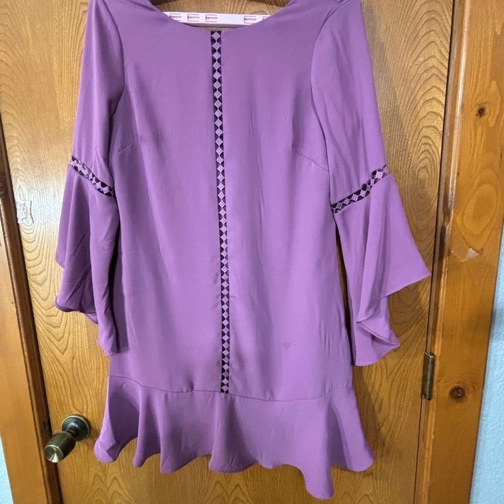White House Black Market Purple Ruffled Bell Sleeve Dress